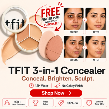 Tfit 3 in 1 Full Coverage Concealer + Free Finger Puff – Covers Dark Circles, Blemishes & Uneven Tone