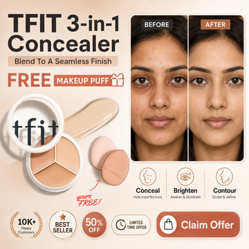 Tfit 3 in 1 Full Coverage Concealer + Free Finger Puff – Covers Dark Circles, Blemishes & Uneven Tone