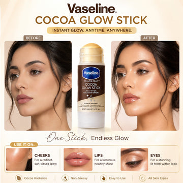 Vaseline Cocoa Shimmer Jelly Stick – Glow Up Body Luminizer – Dewy Glow, Deep Moisture – Swipe, Hydrate & Glow – For Dry Elbows, Knees, Collarbones & More – Portable, Mess-Free Stick